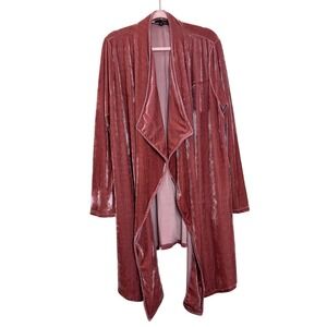 Suzanne Betro‎ Velvet Duster Jacket Cardigan Open Front Pink Mauve 1X Plus Size